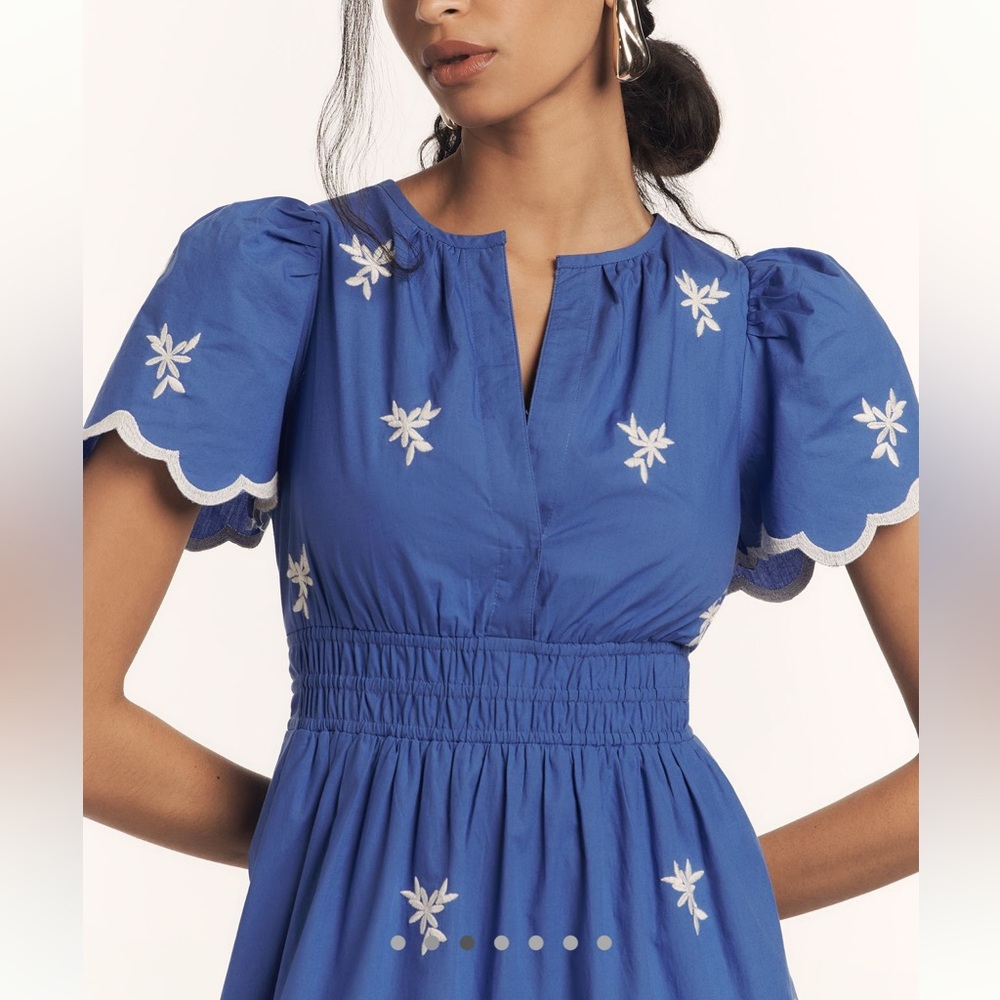 Anthropologie Somerset Embroidered Maxi Dress Short-Sleeve New XXS Blue White - Picture 3 of 16